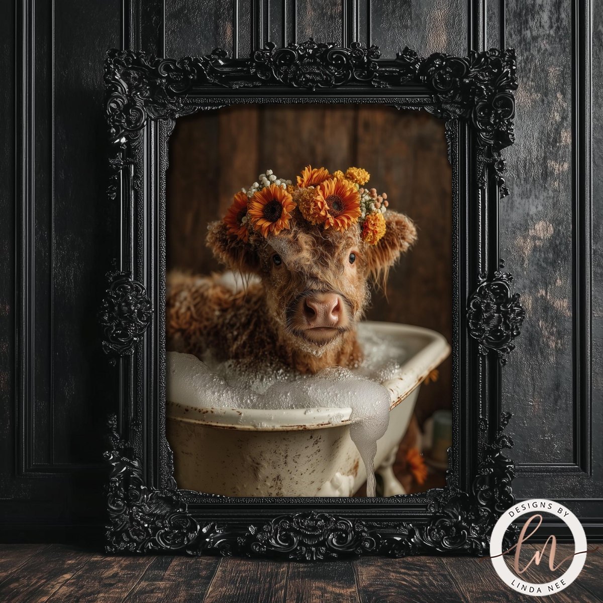 Highland Cow in Bubble Bath Art Print
