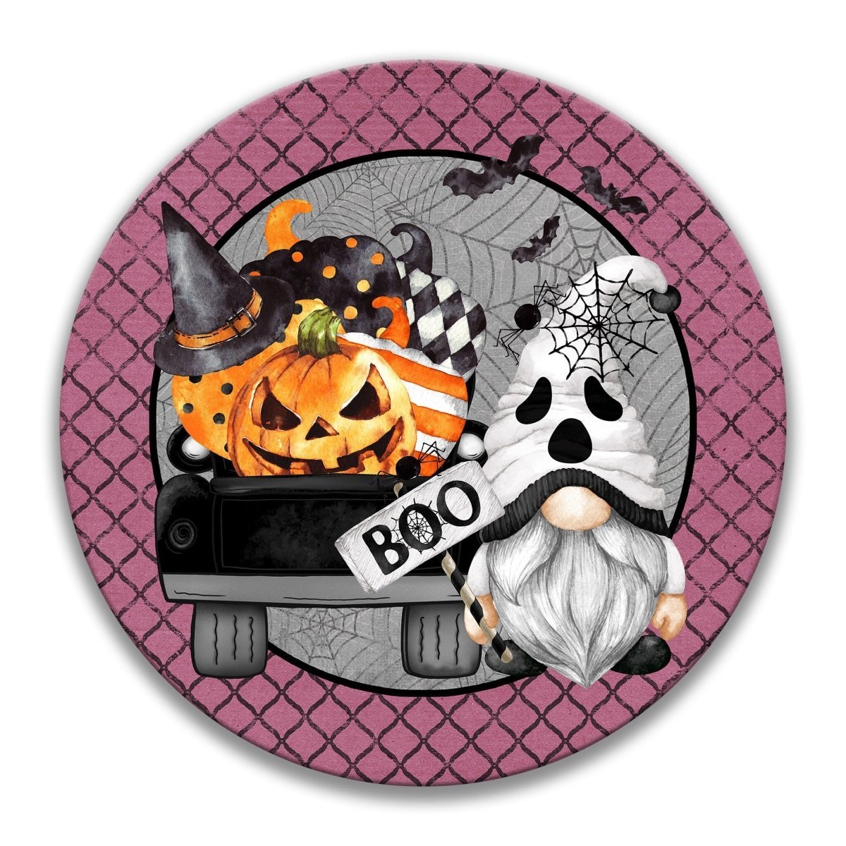 Vintage Truck Halloween Wreath Sign