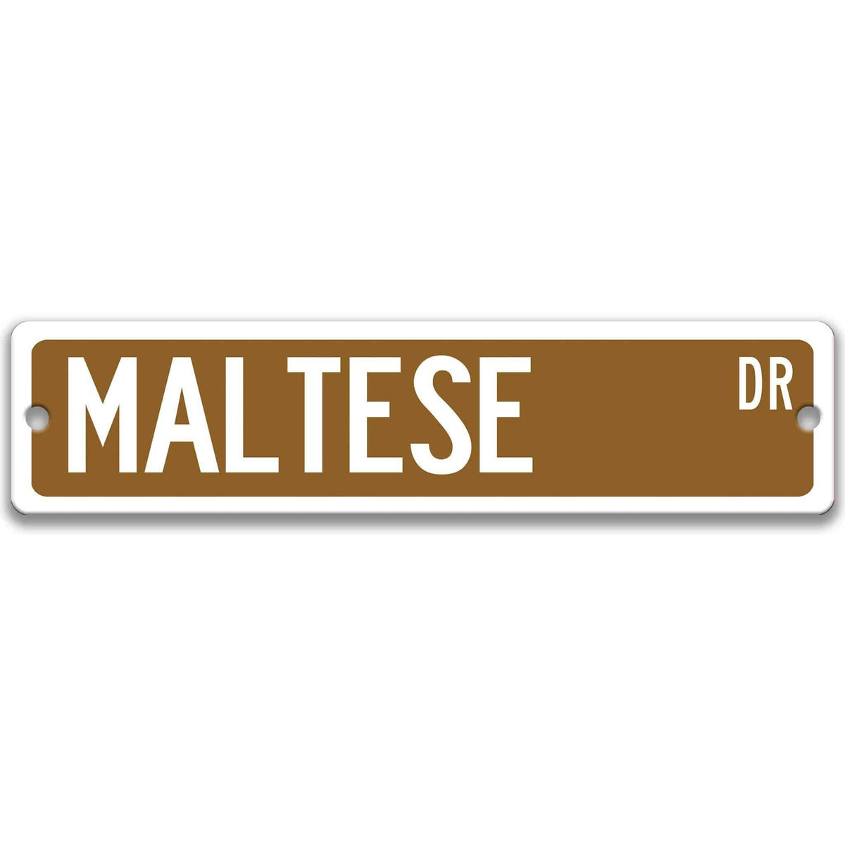 Red Maltese Dog DR aluminum street sign with white lettering