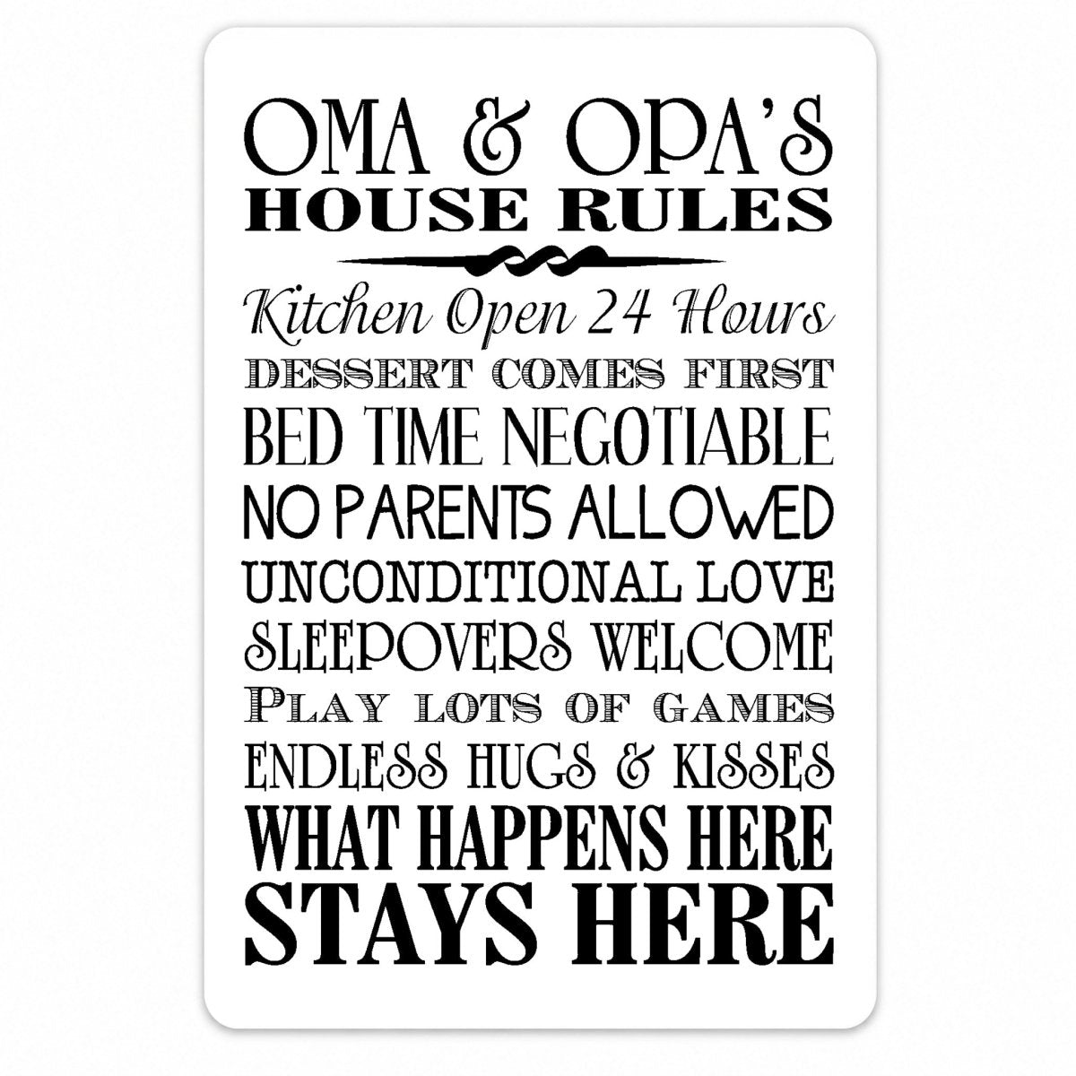 a list of rules for a house, including guidelines for the kitchen, dessert, bedtime, and other aspects of the living space.