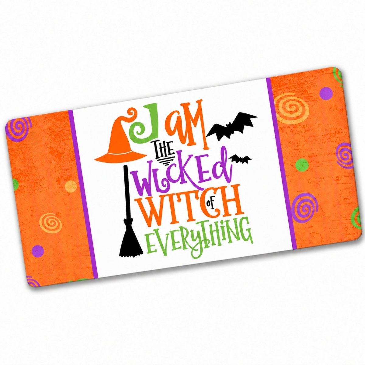 Wicked Witch of Everything 6x12 metal wreath sign with a witch hat, broom, and bats