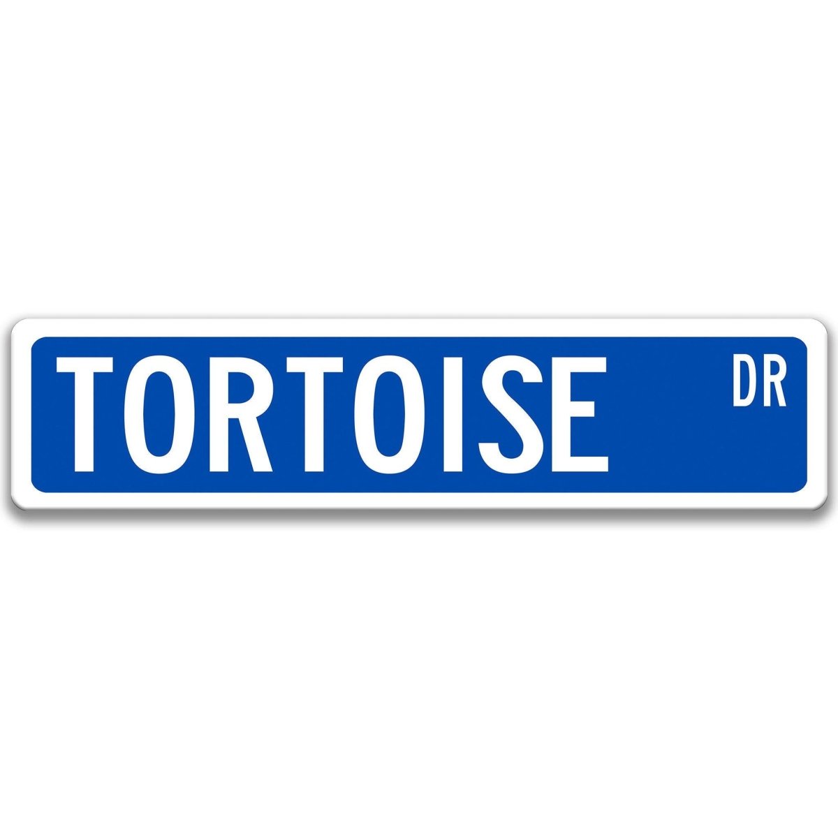Tortoise Street Name metal sign with blue background