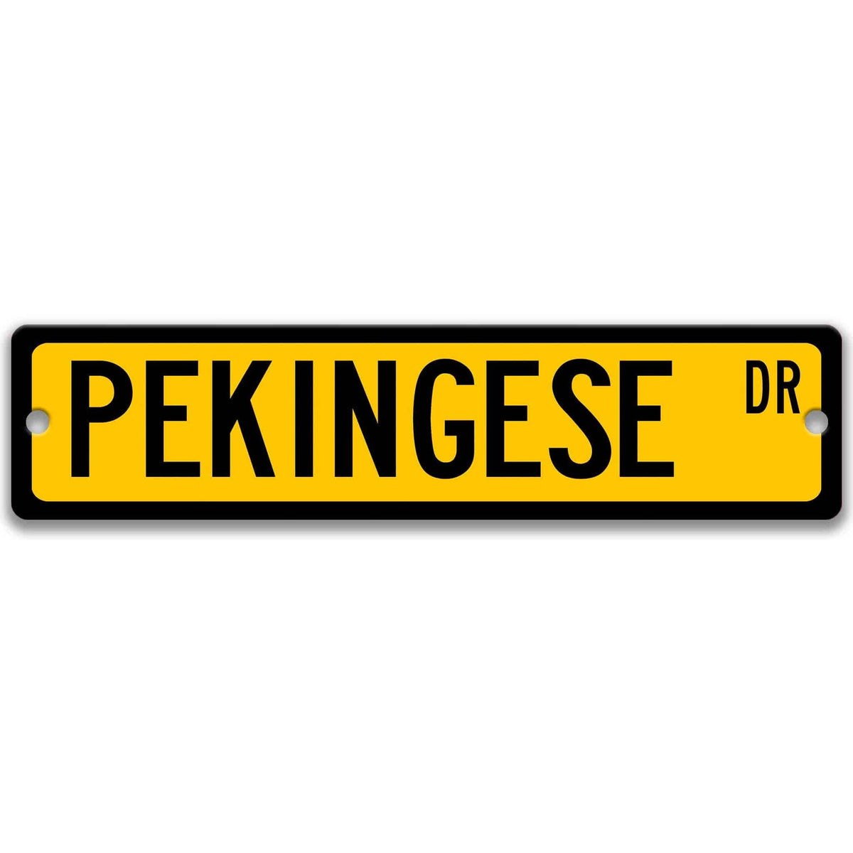 Black Pekingese DR aluminum street sign with white lettering