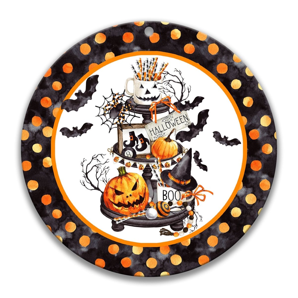 Halloween Round Metal Wreath Decor Sign
