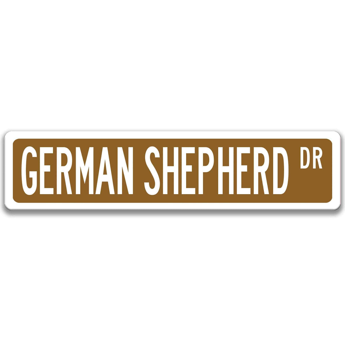 Brown German Shepherd DR aluminum street sign with white lettering