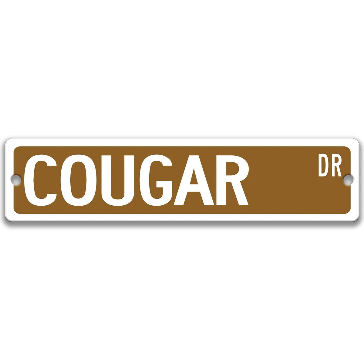 Cougar metal street sign in brown background