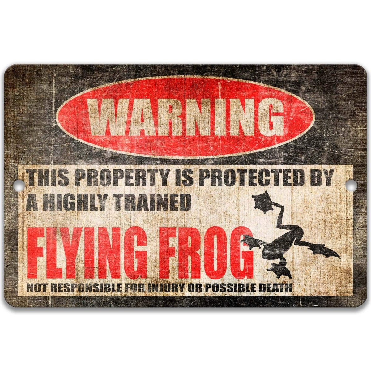 Flying Frog Warning Metal Sign