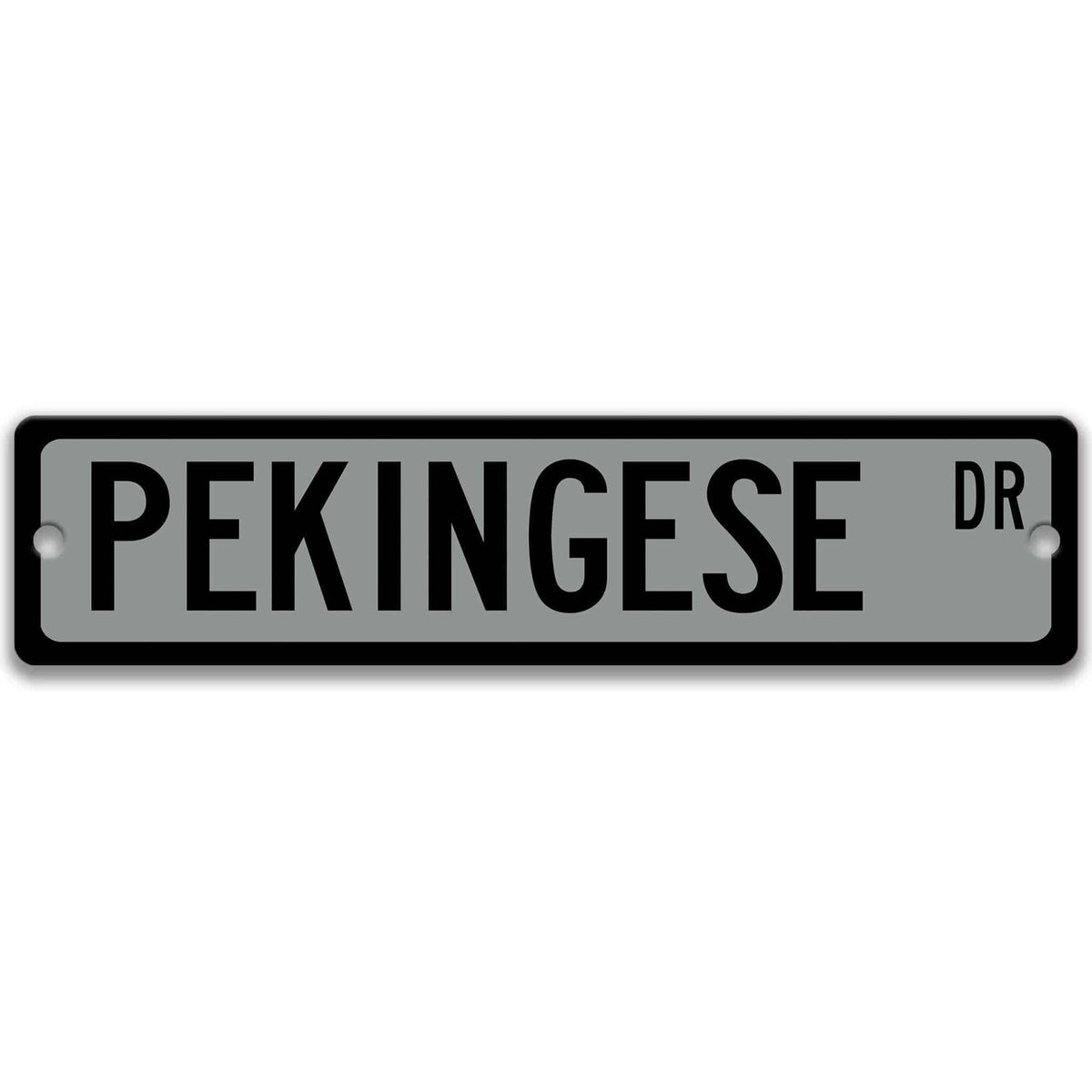 Brown Pekingese DR aluminum street sign with white lettering
