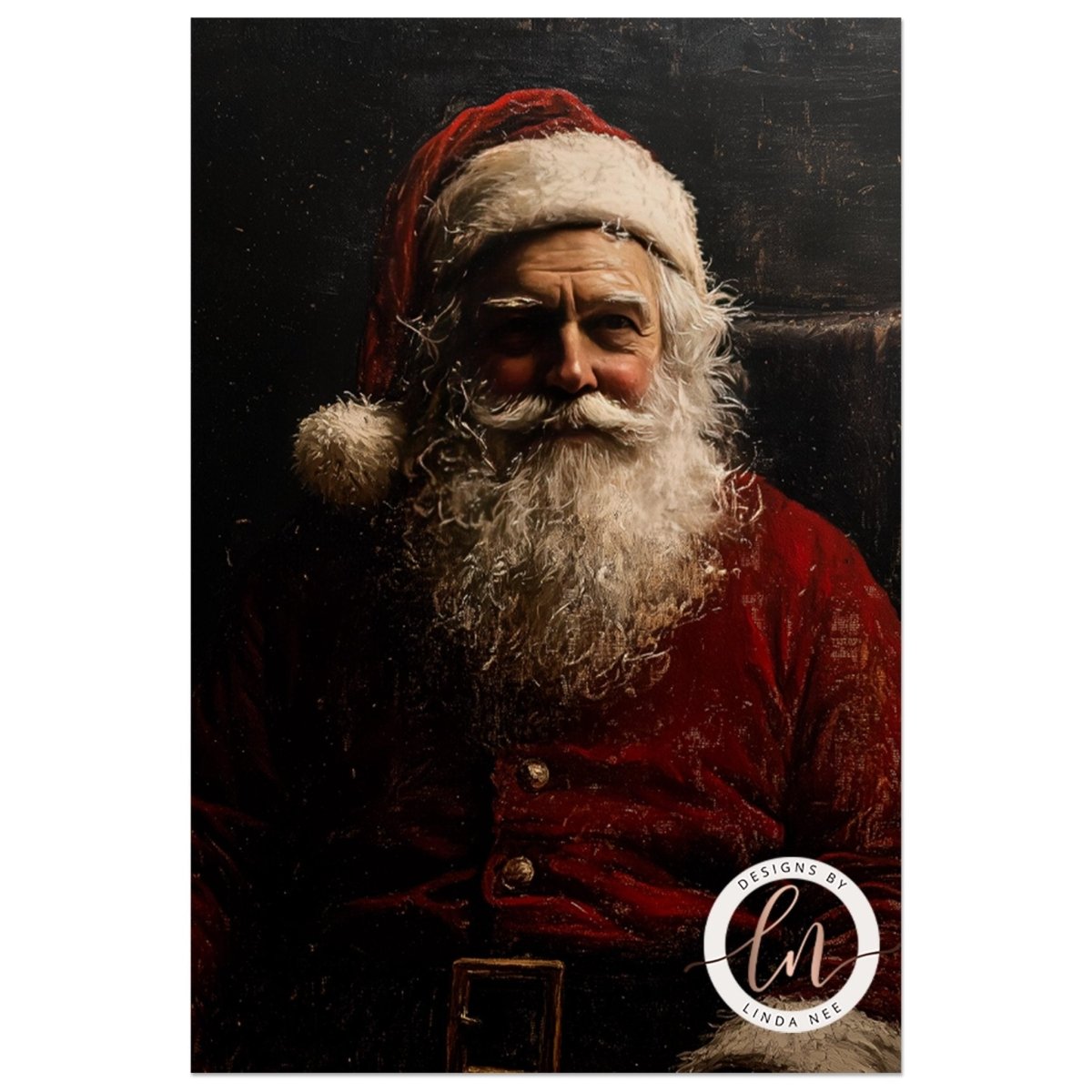 Close portrait of a smiling Santa Claus with a white beard in a red hood