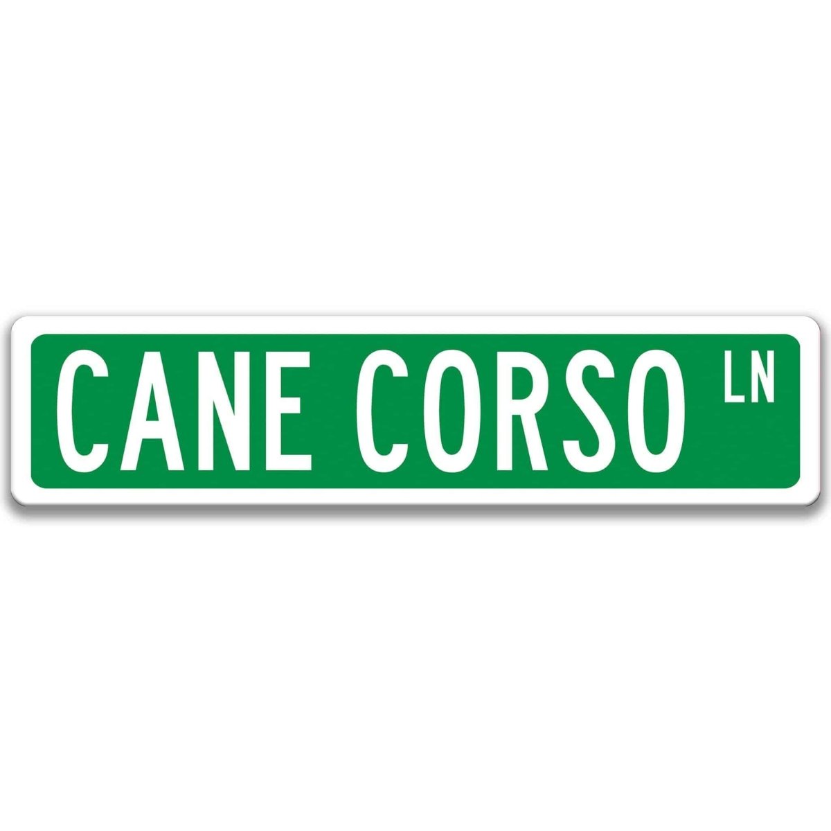 Green Cane Corso DR aluminum street sign with white lettering