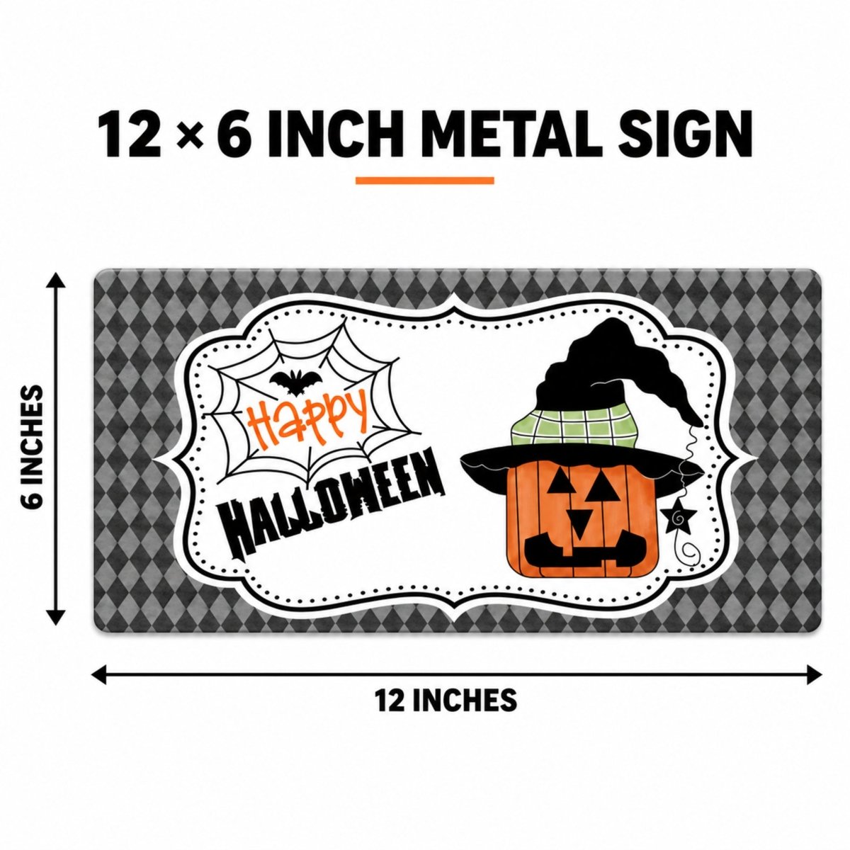 Jack O Lantern Witch Hat sign size guide, 6 x 12 inches