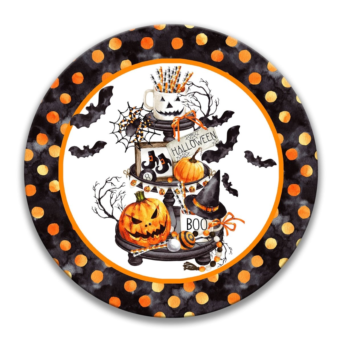 Halloween Round Metal Wreath Decor Sign