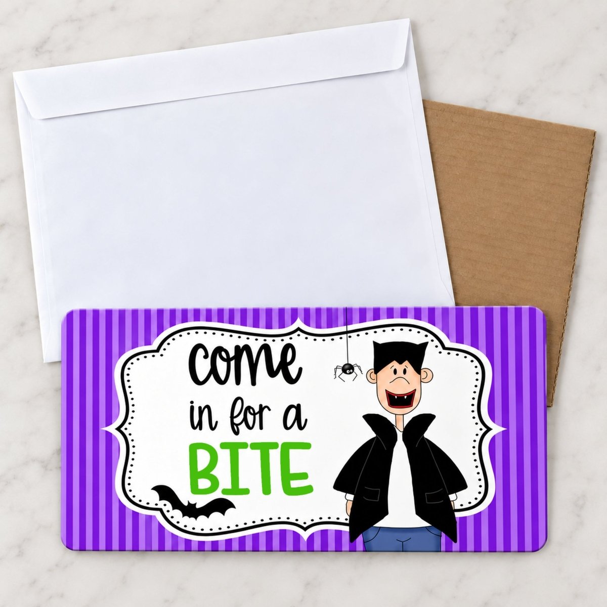 Close view of the Come In for a Bite sign artwork