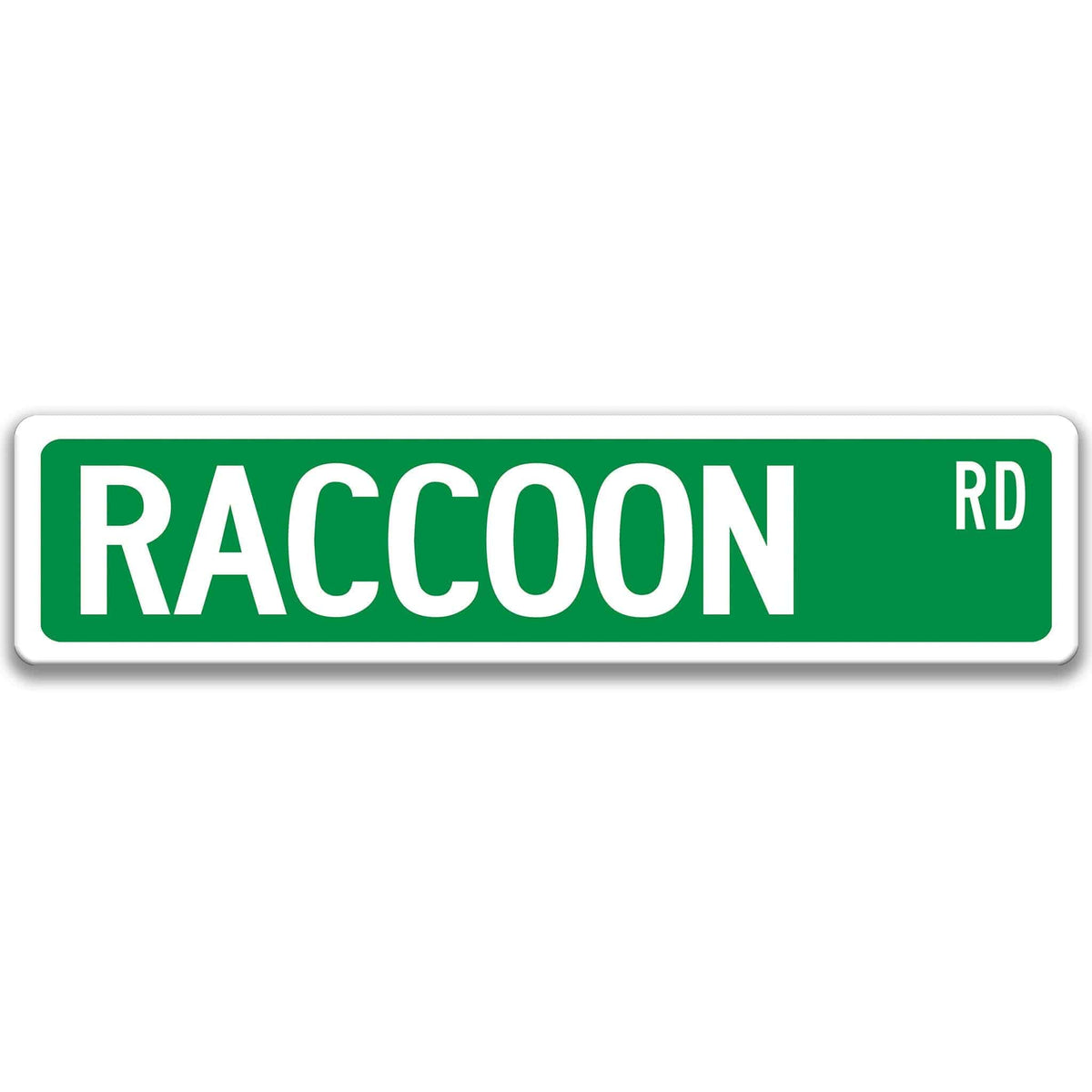 Raccoon metal street sign in green background