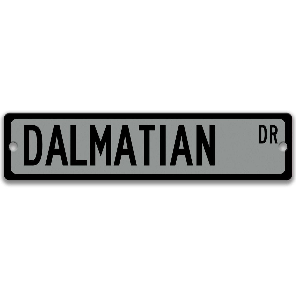 Red Dalmatian DR aluminum street sign with white lettering