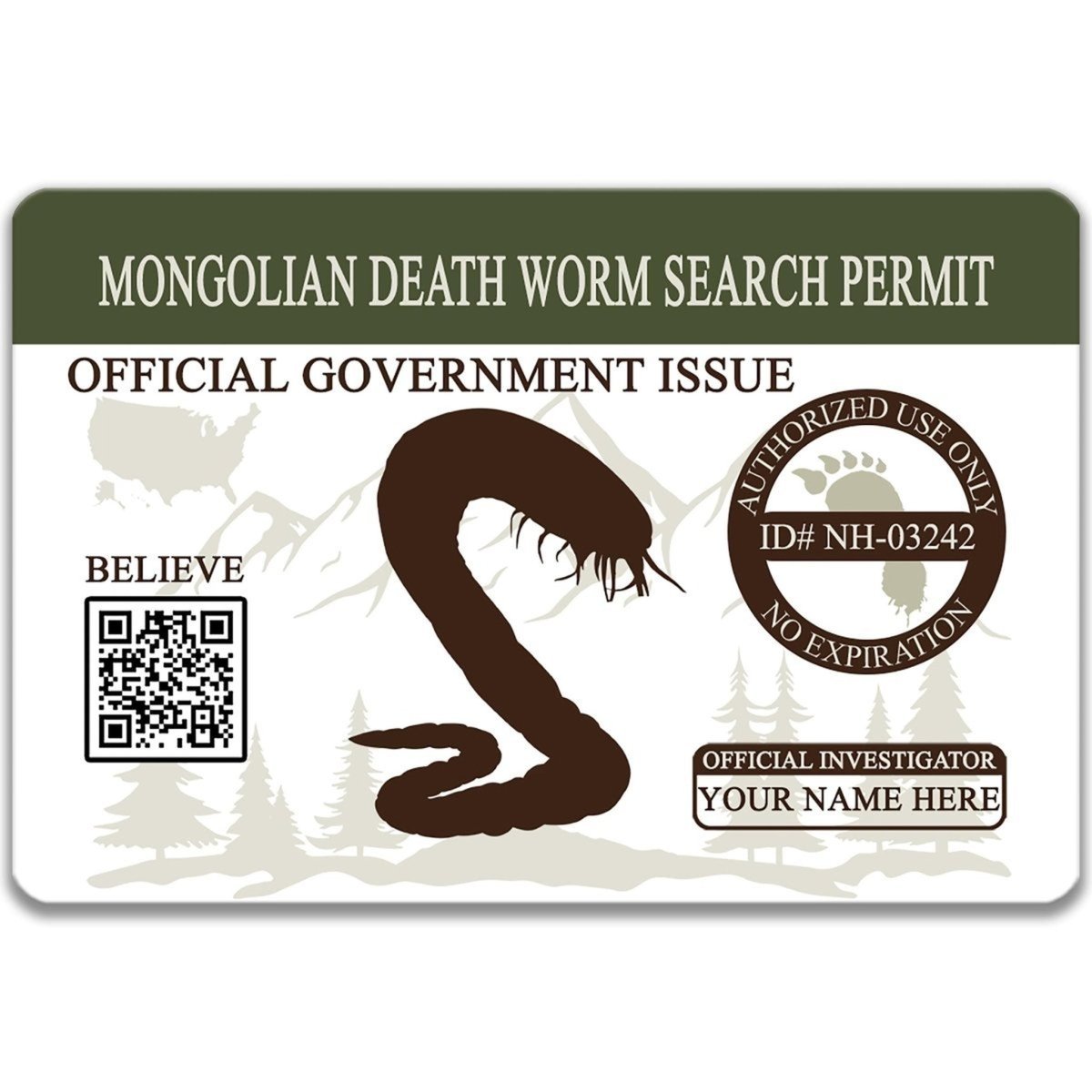 The image is a death parasite search permit from the Mongolian government, featuring a brown silhouette of a parasite and a QR code.