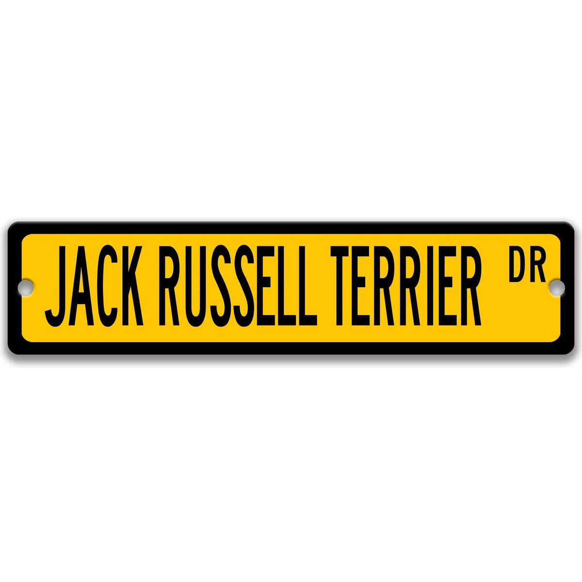 Yellow Jack Russell Terrier DR aluminum street sign with black lettering