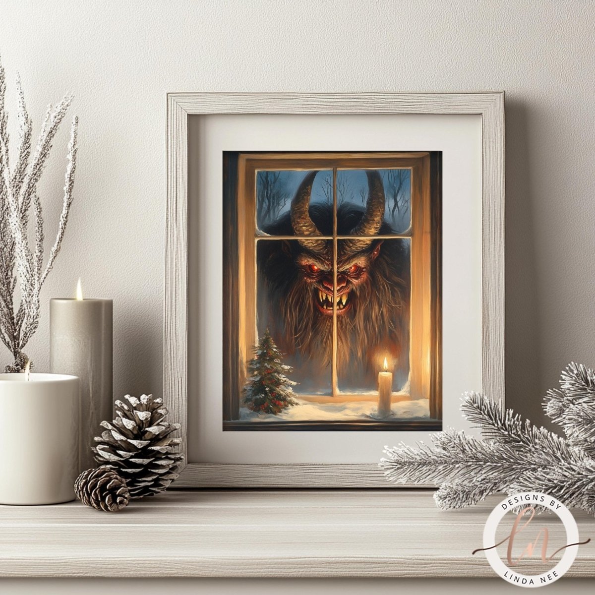 Krampus at the window print on aluminum metal or archival fine art paper
