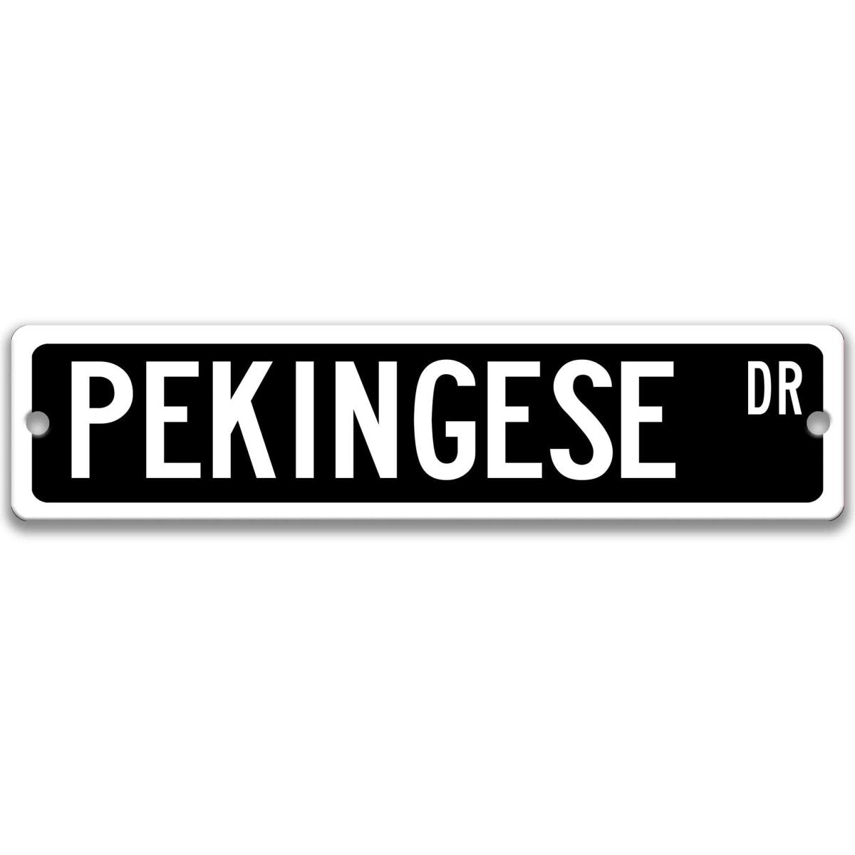Green Pekingese DR aluminum street sign with white lettering