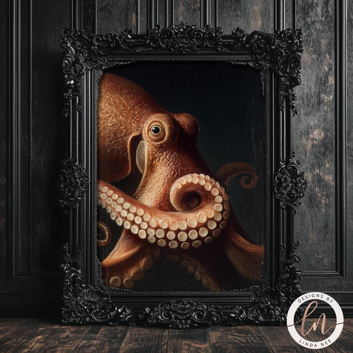 an octopus with its tentacles spread out, creating a striking and detailed portrait.