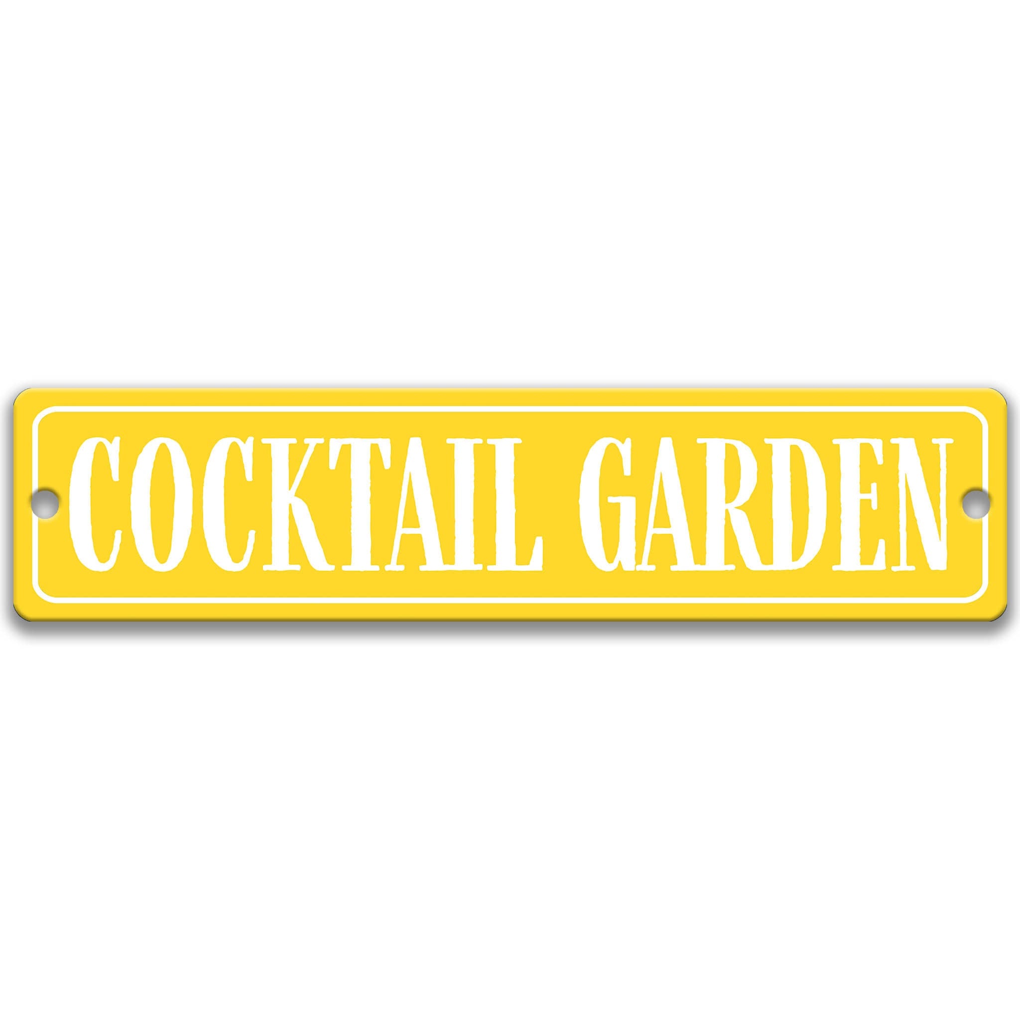 A yellow rectangular sign with the text "COCKTAIL GARDEN" in white letters.