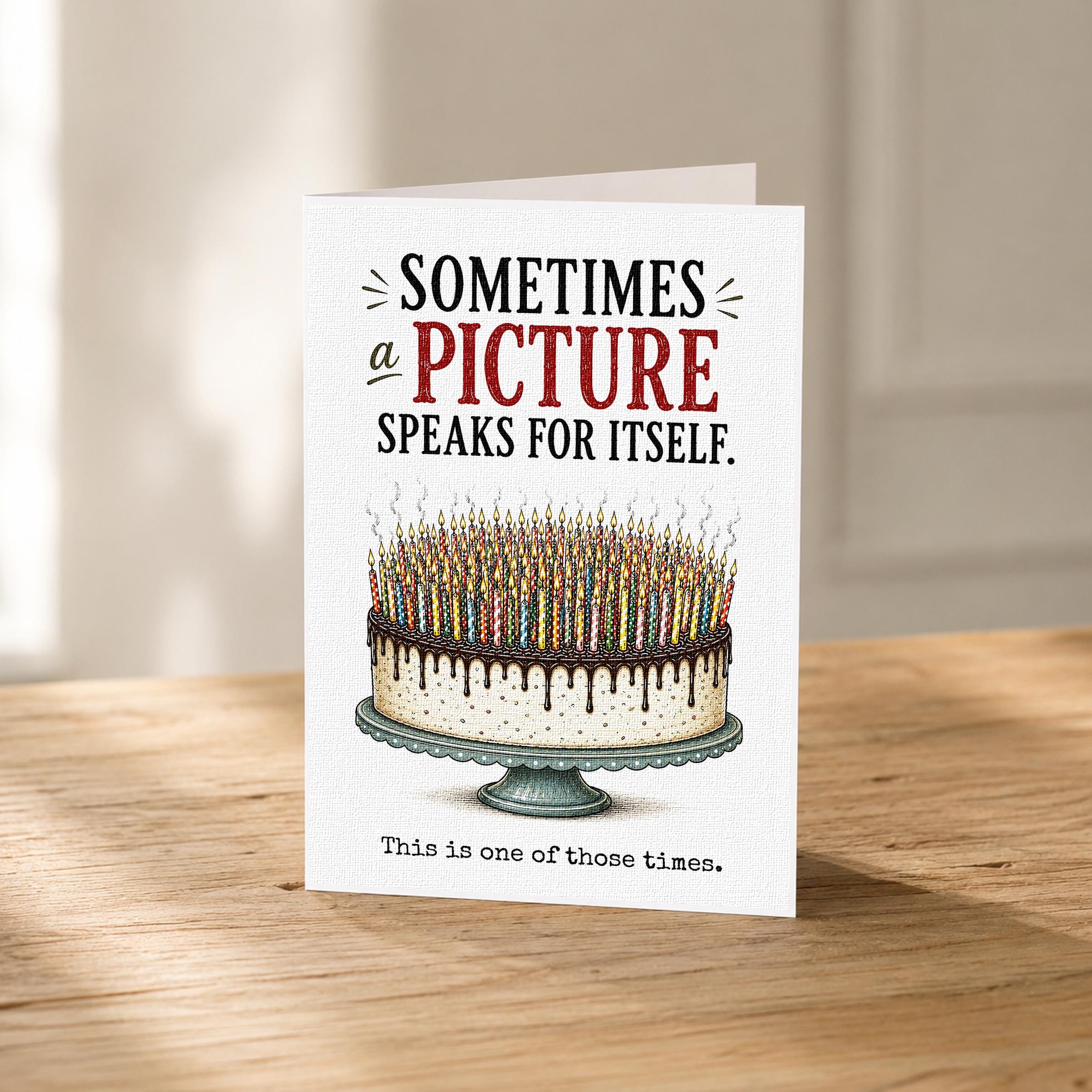 a birthday cake with lit candles, accompanied by the text "Sometimes a picture speaks for itself."