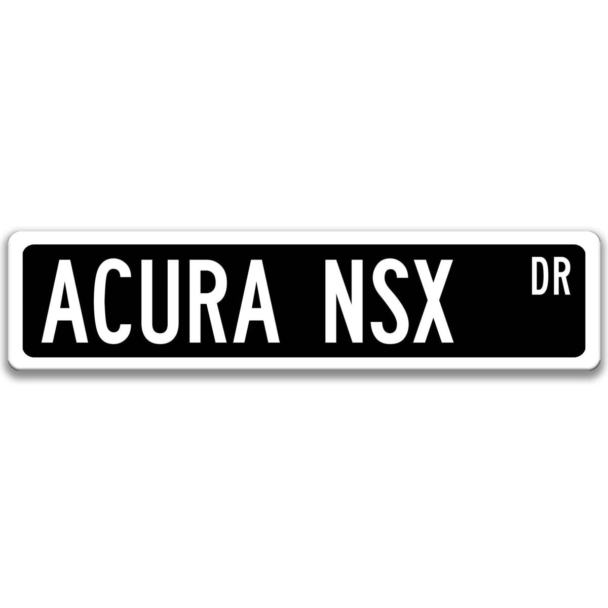 Black Acura NSX DR aluminum street sign with white lettering