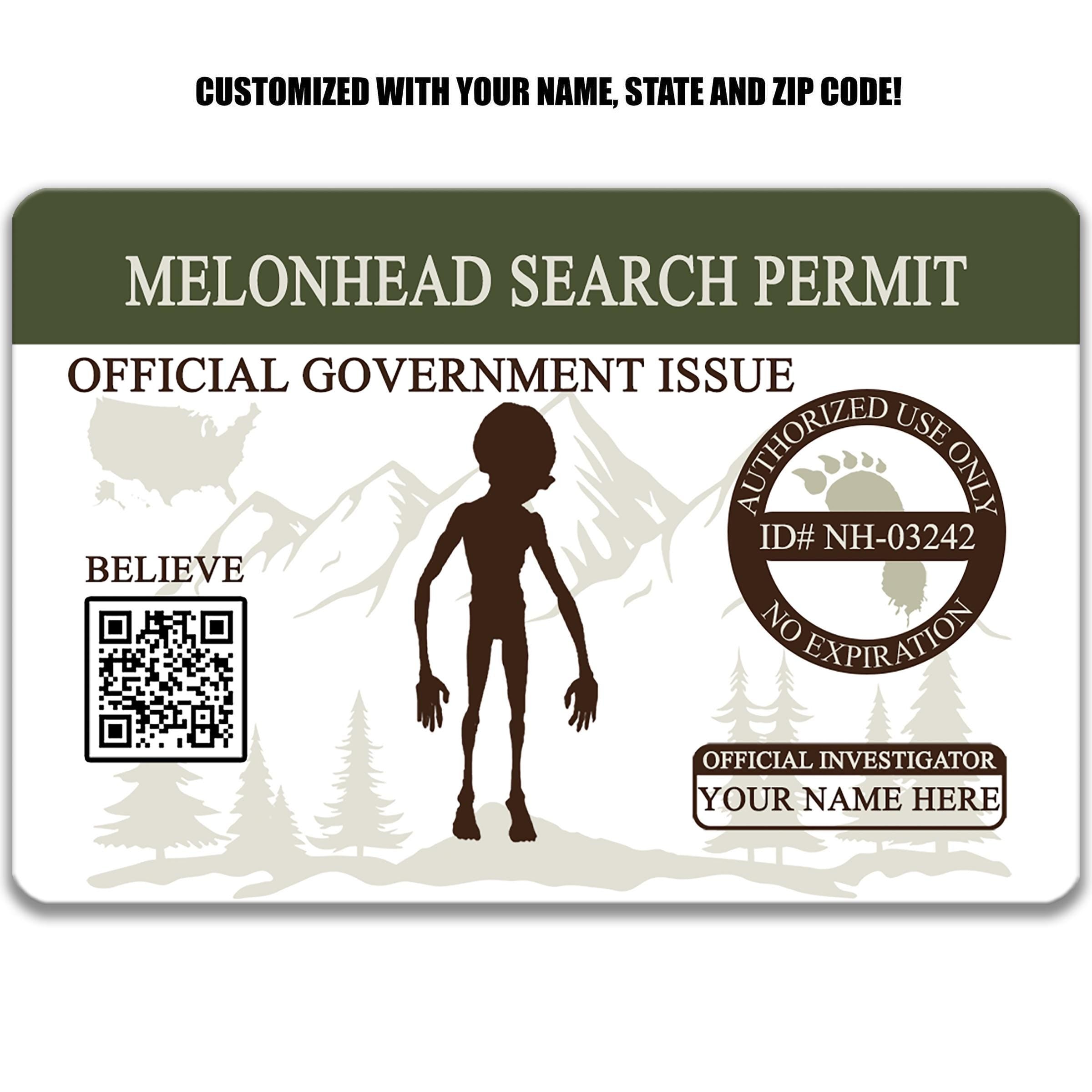 Personalized Melonhead Search Permit Card