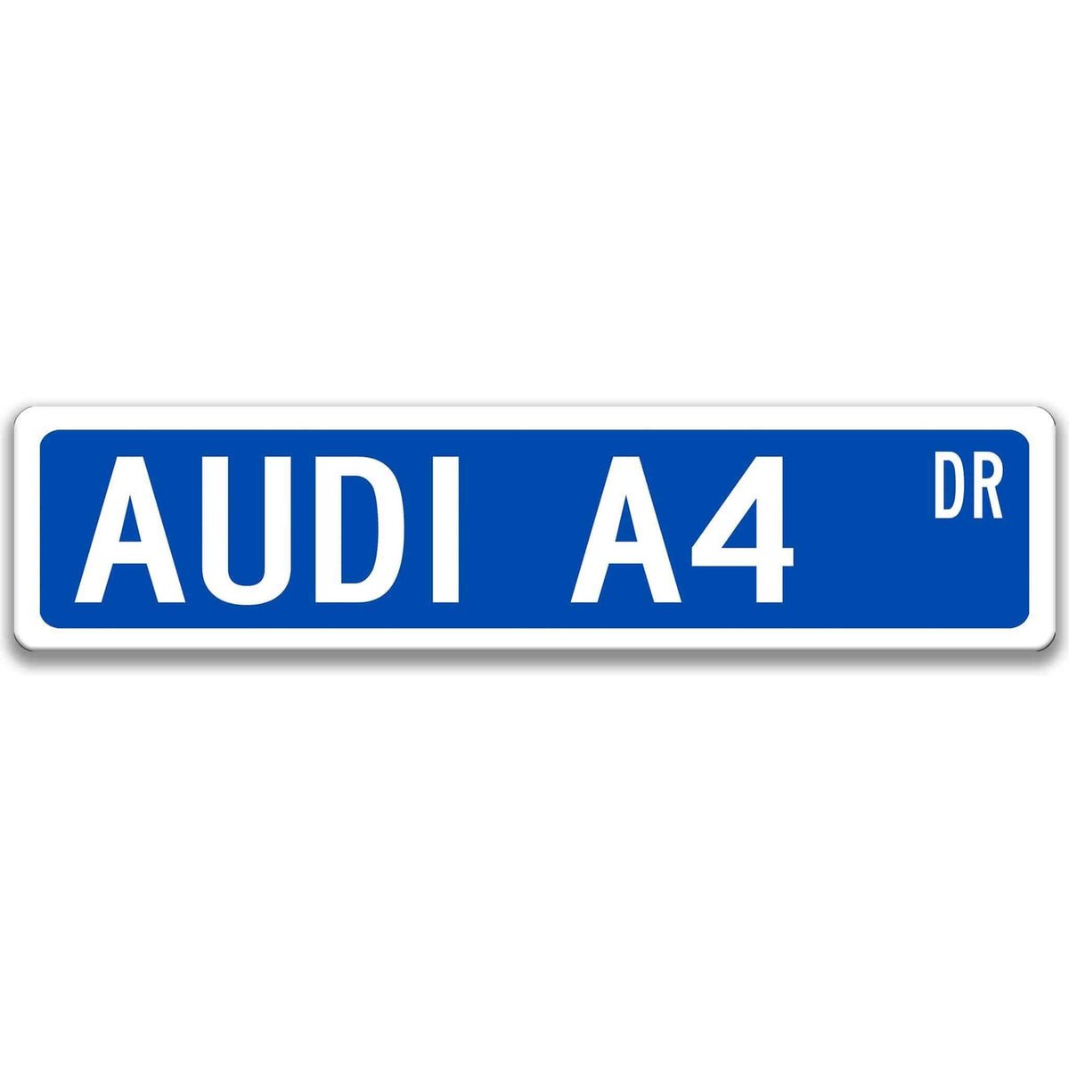 Blue Audi A4 DR aluminum street sign with white lettering