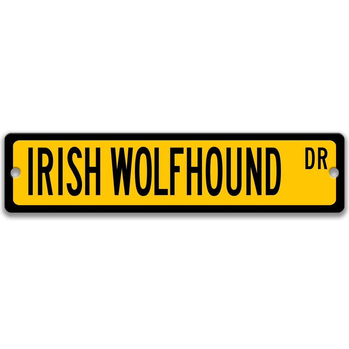 Black Irish Wolfhound DR aluminum street sign with white lettering