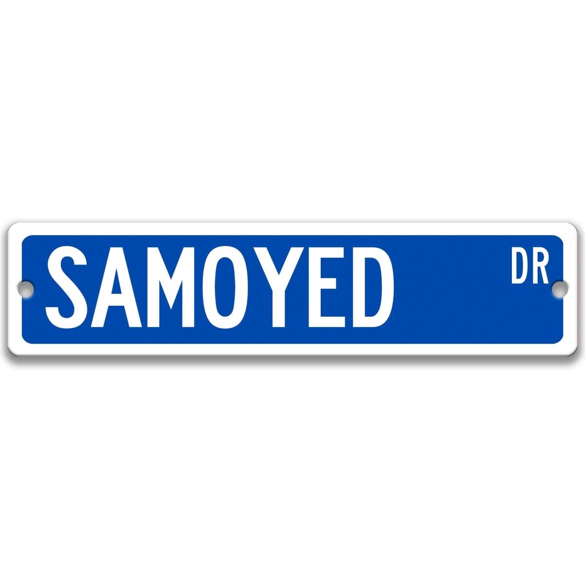 Yellow Samoyed Dog DR aluminum street sign with black lettering