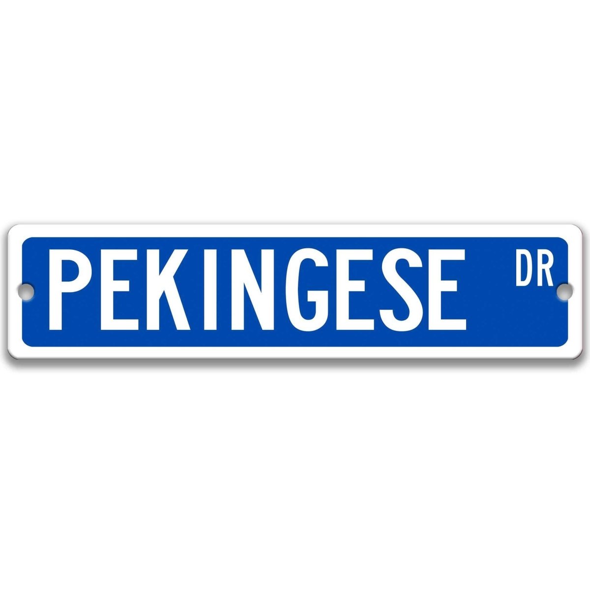 Yellow Pekingese DR aluminum street sign with black lettering