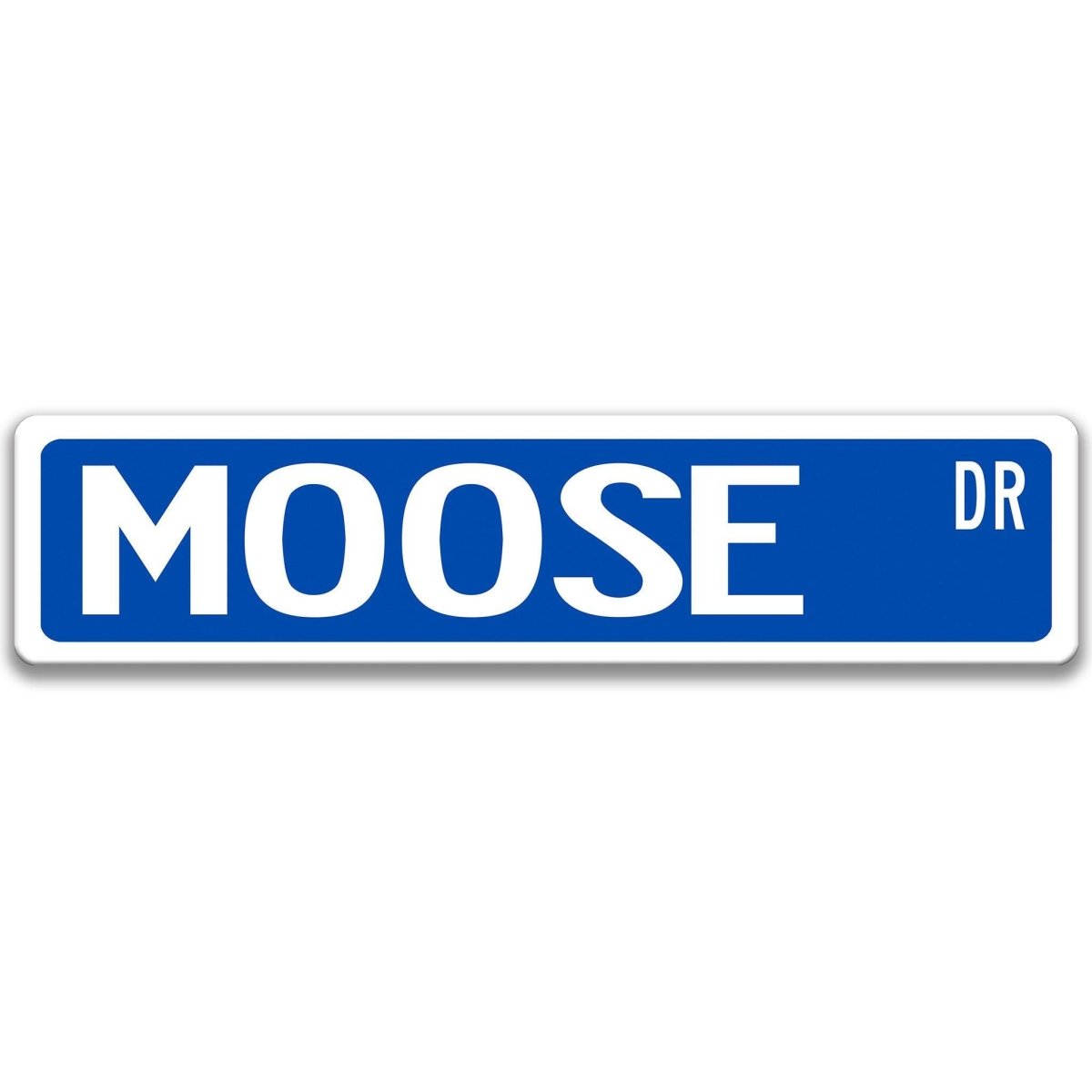 Moose metal street sign in blue background