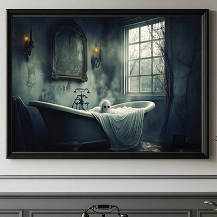 Close view of the ghost figure resting in the bathtub scene