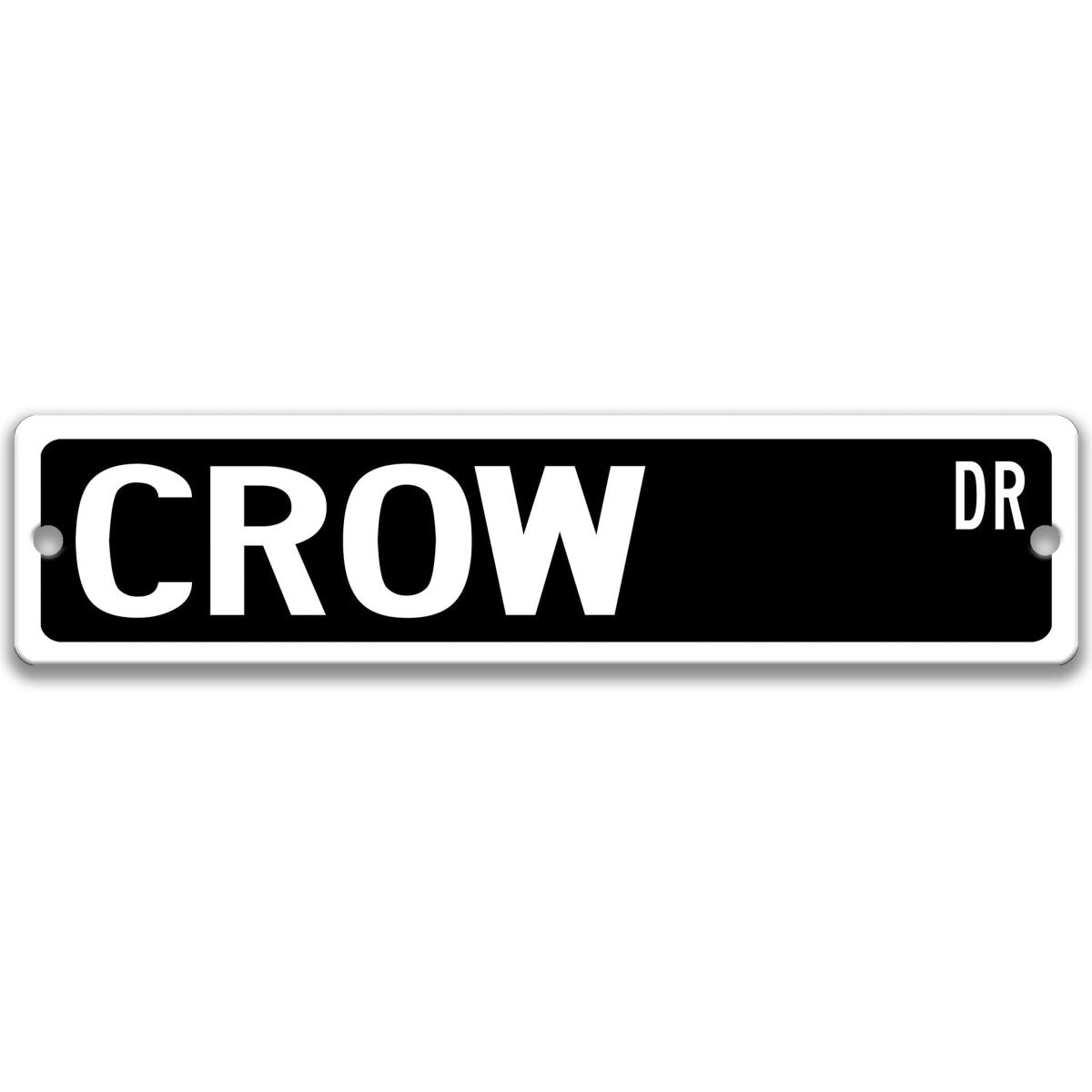 Crow metal street sign, red background, with crow silhouette design