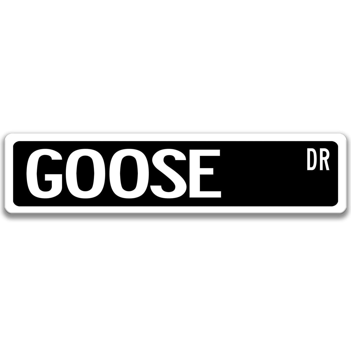 Goose metal street sign with black goose silhouette, customizable background color, heavy gauge aluminum