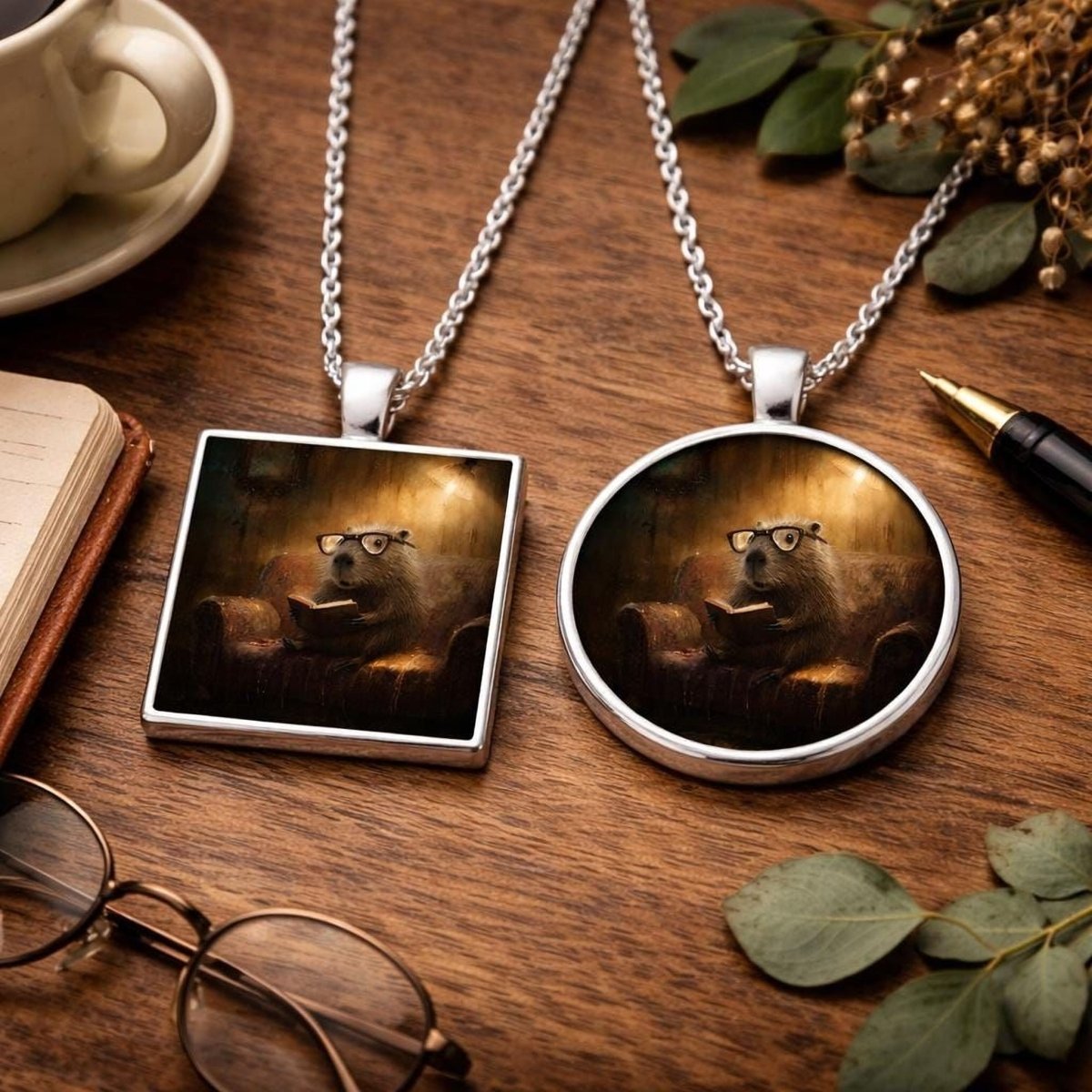 Bookish Capybara Pendant Necklace
