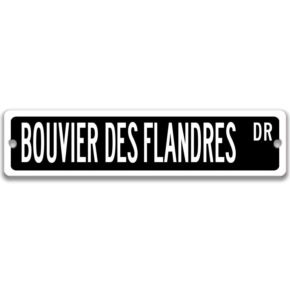 Black Bouvier Des Flandres DR aluminum street sign with white lettering