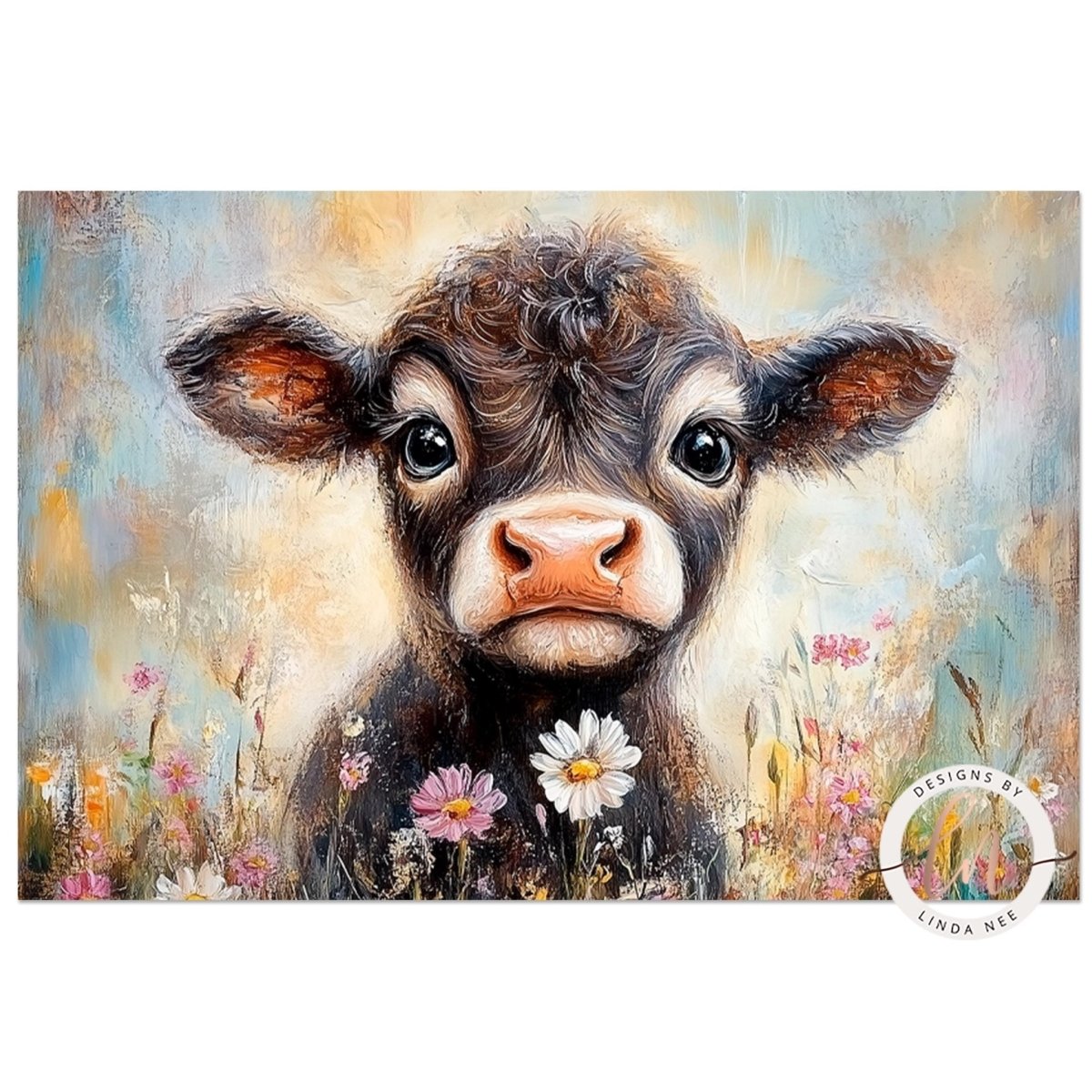 Close portrait of a cow with a flower in its mouth