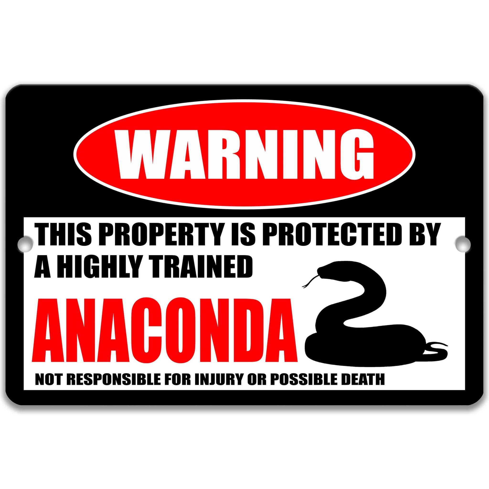 Anaconda Warning Sign - Funny Texas Gift for Outdoor Enthusiasts - Reptile Metal Sign