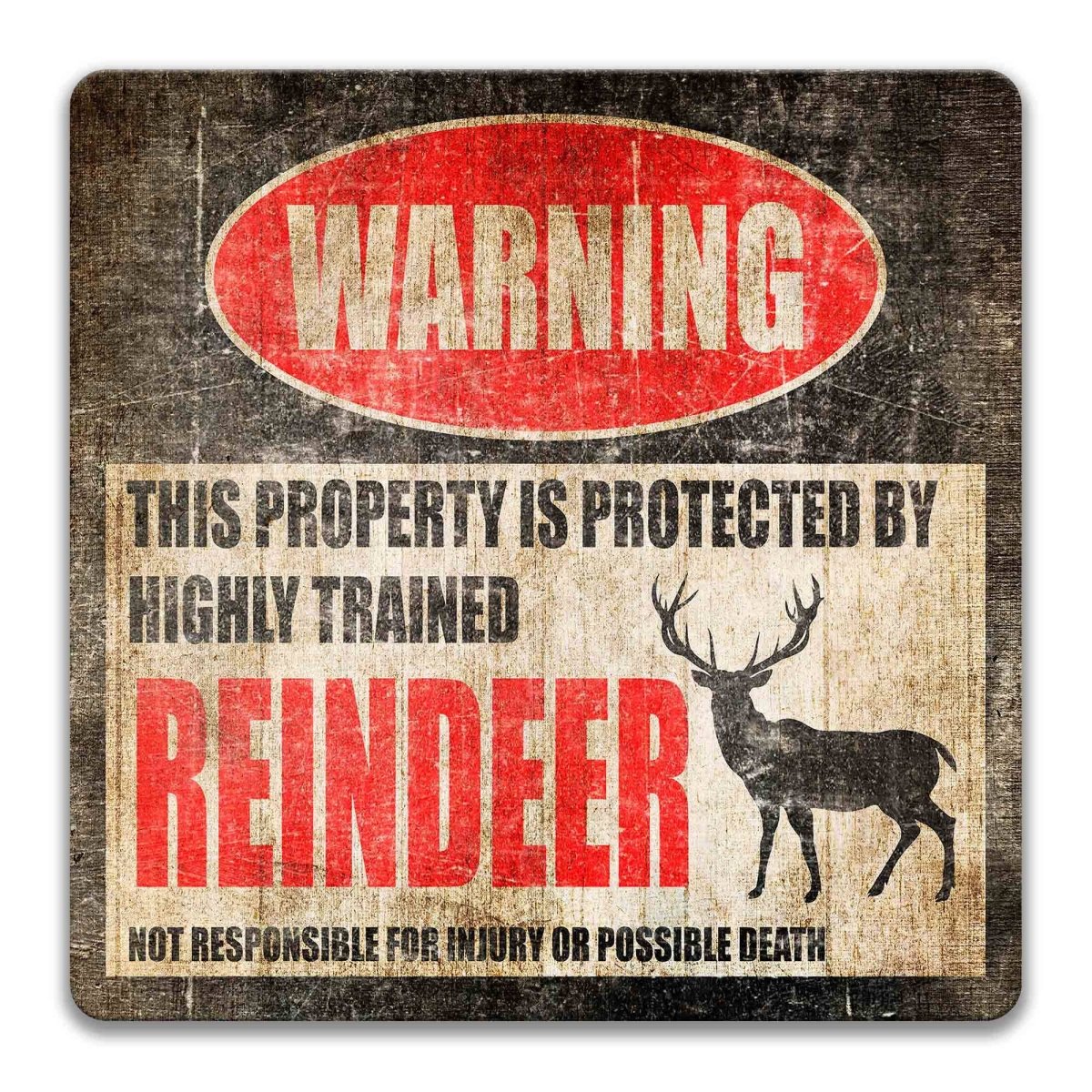 Rustic Reindeer Metal Warning Sign