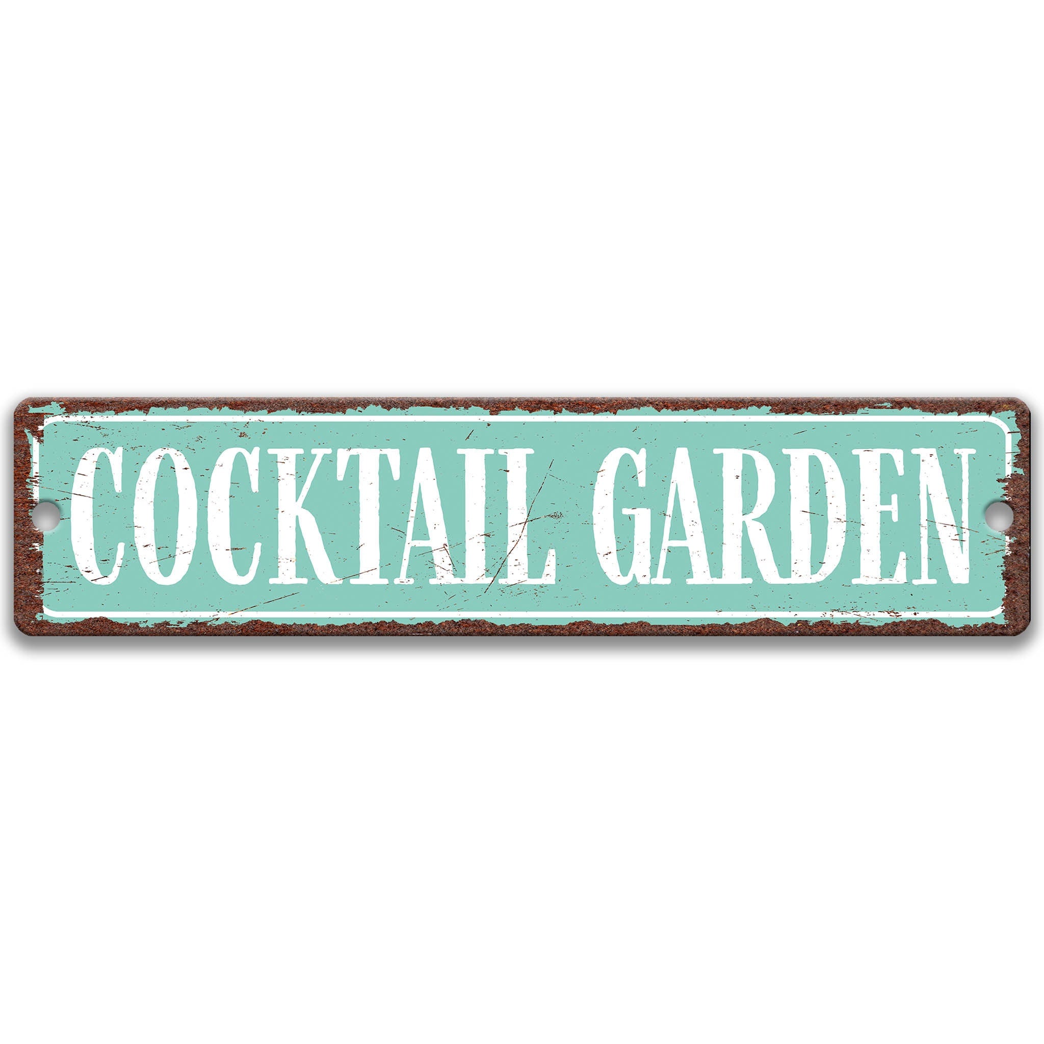A weathered metal sign with the text "COCKTAIL GARDEN" in white letters.