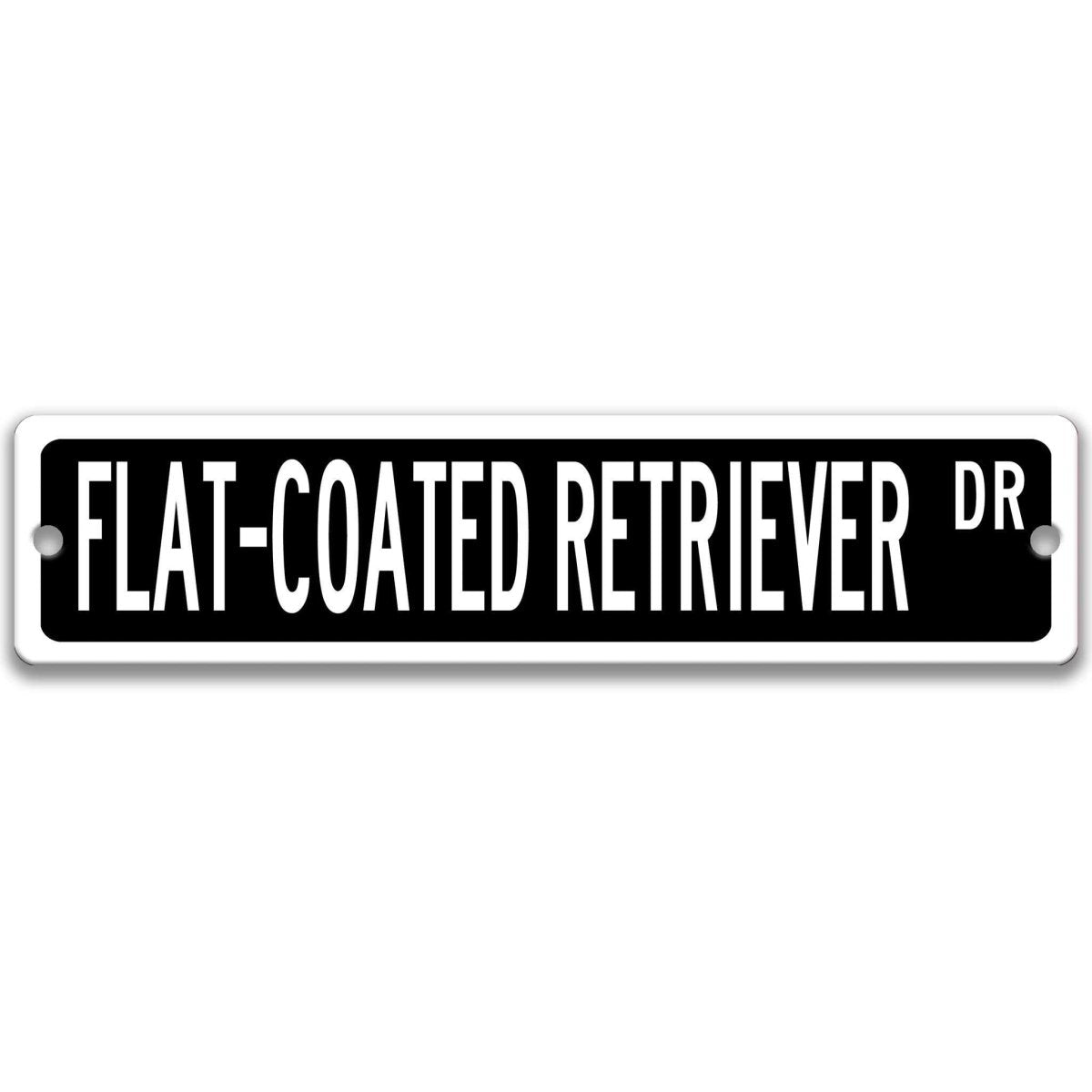 Yellow Flat-Coated Retriever DR aluminum street sign with black lettering