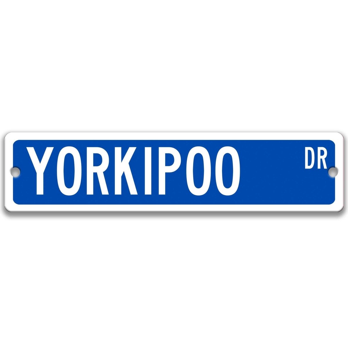 Yellow Yorkipoo DR aluminum street sign with black lettering