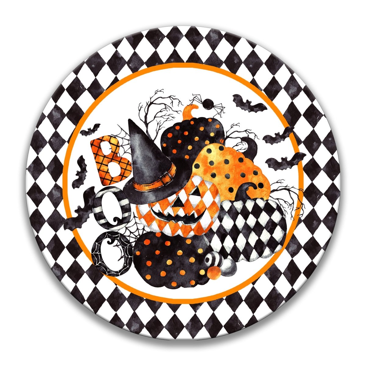 Boo Pumpkin Halloween Wreath Metal Sign