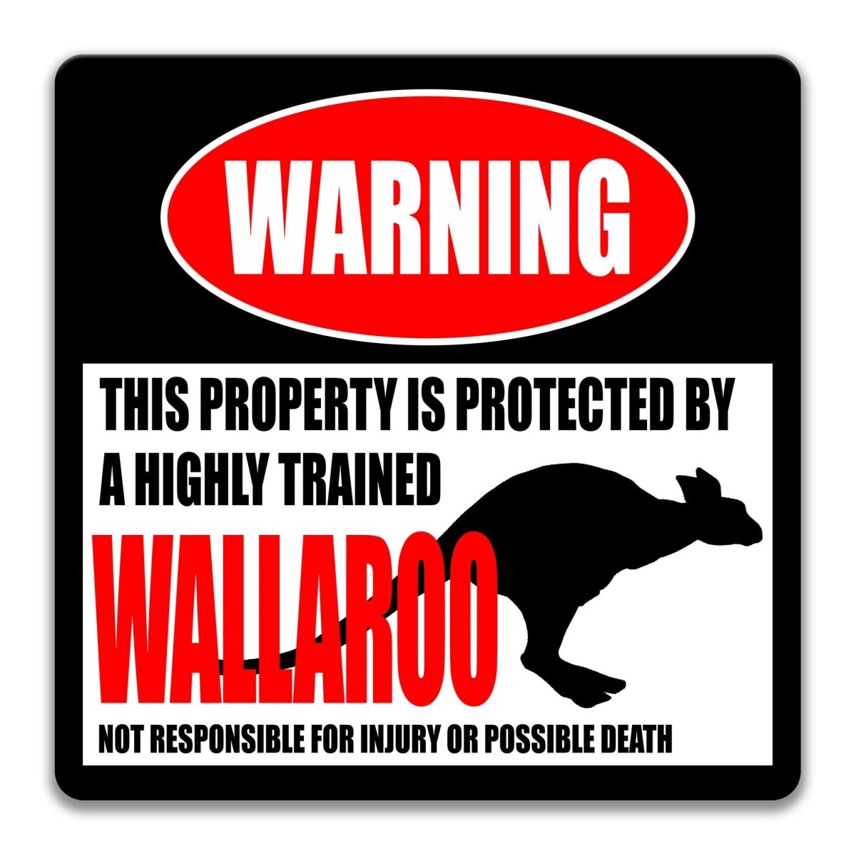 Wallaroo warning sign, red WARNING banner and large wallaroo silhouette, funny Wallaroo lover gift, aluminum with rounded corners