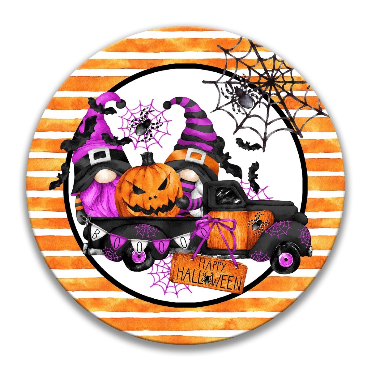 Vintage Truck Gnome Halloween Wreath Sign