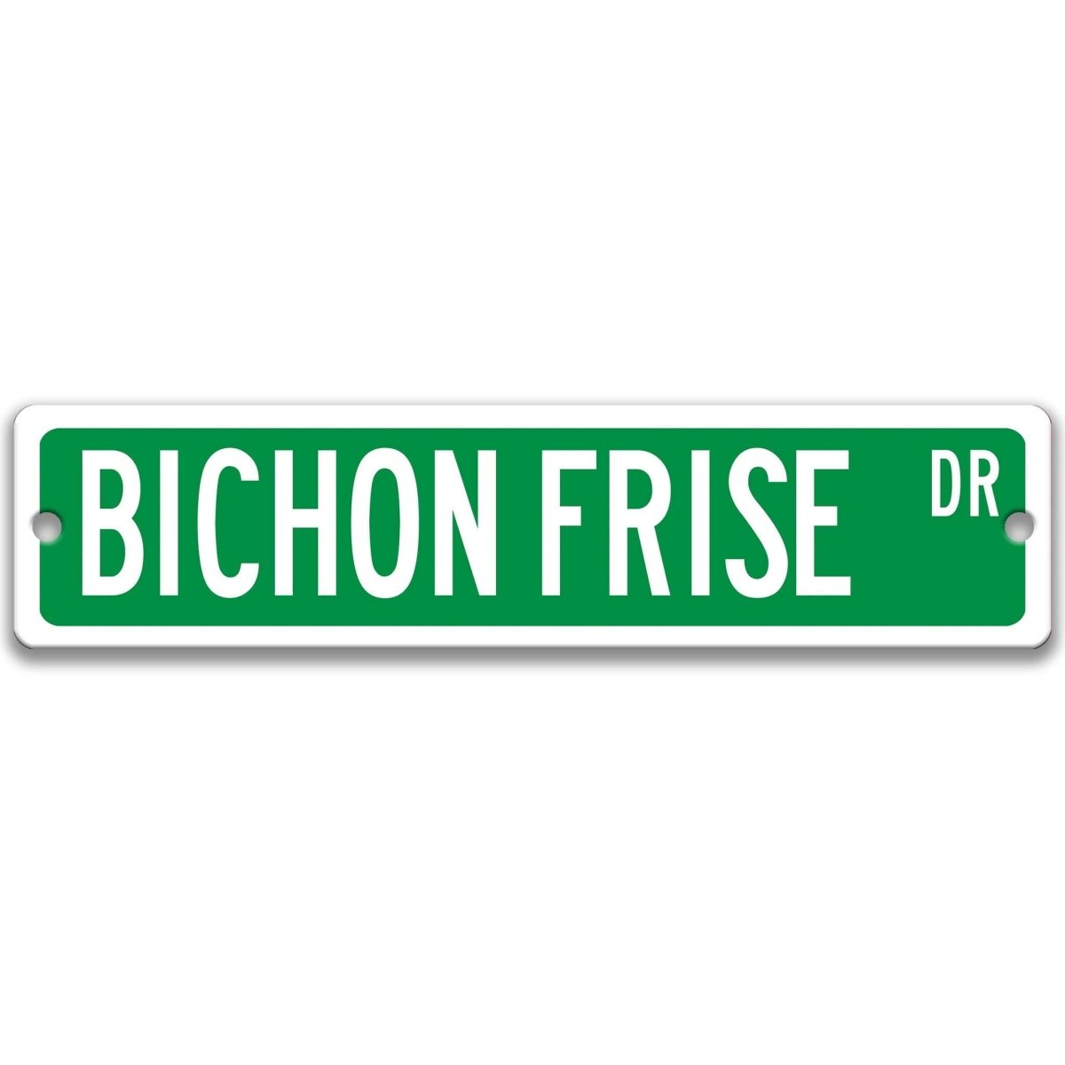 Yellow Bichon Frise DR aluminum street sign with black lettering