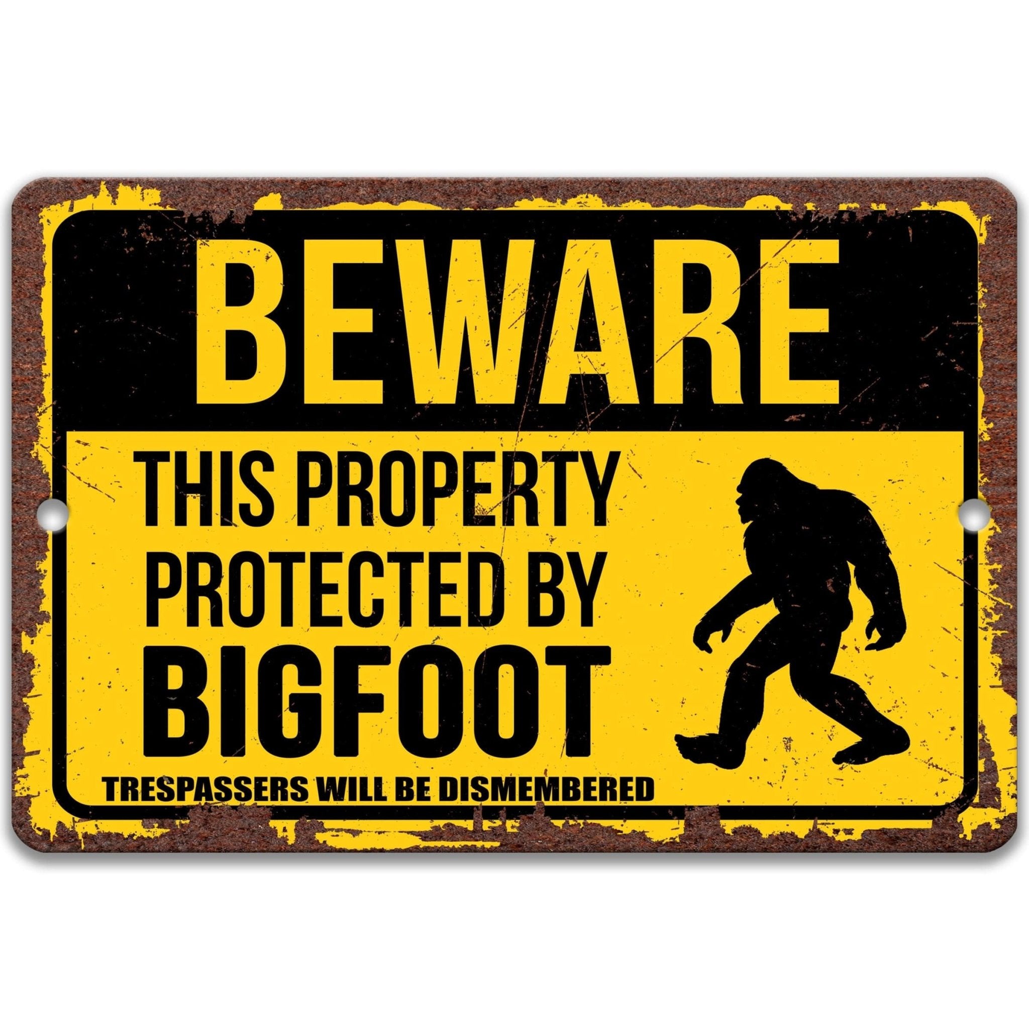 Beware This Property Protected by Bigfoot No Trespassing Metal Signanimal