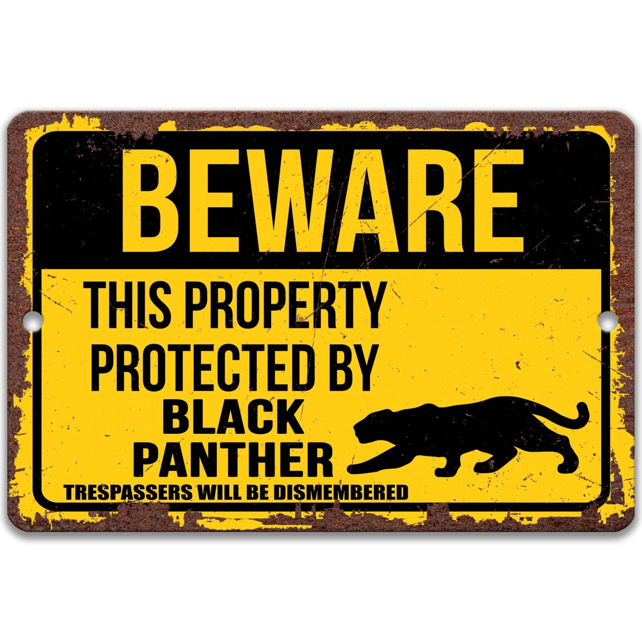 Beware This Property Protected by Black Panther No Trespassing Metal Signanimal